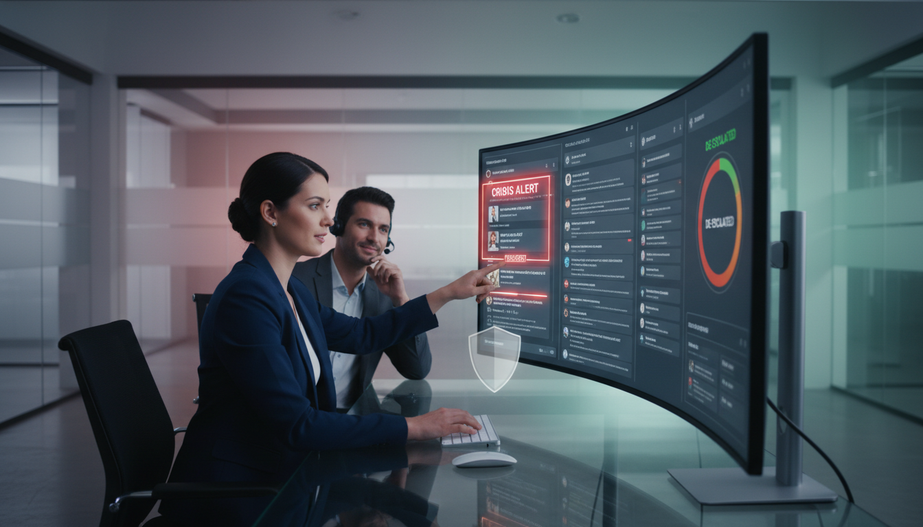 Équipe analysant un tableau de bord de réputation en ligne